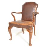 1920's 17TH CENTURY REVIVAL WALNUT AND LEATHER QUEEN ANNE ARMCHAIR