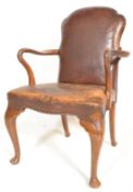 1920's 17TH CENTURY REVIVAL WALNUT AND LEATHER QUEEN ANNE ARMCHAIR