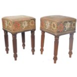 PAIR OF BELIEVED GILLOWS MAHOGANY UPHOLSTERED FOOTSTOOLS