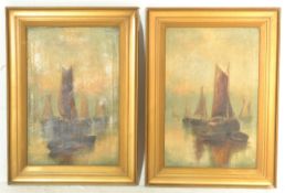 HENRY COOPER ( BRITISH 19TH CENTURY ) PAIR PAINTINGS THAMES BARGES