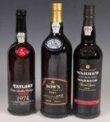 THREE BOTTLE OF VINTAGE PORT WARRES, DOWS AND TAYLORS