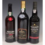 THREE BOTTLE OF VINTAGE PORT WARRES, DOWS AND TAYLORS