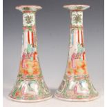 PAIR OF LATE 19TH CENTURY CHINESE CANTON CANDLESTICKS