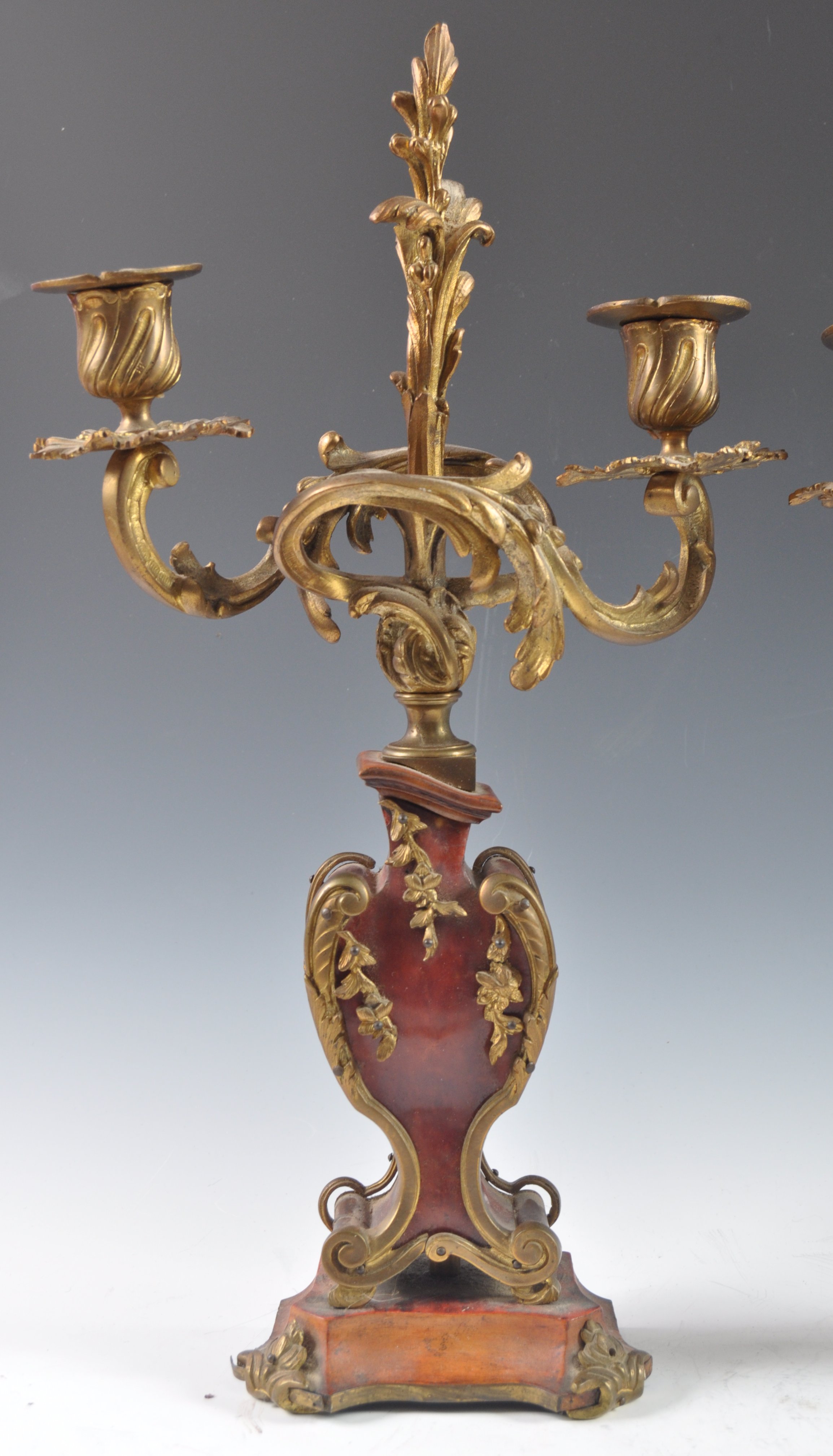 PAIR OF FRENCH 19TH CENTURY ORMOLU & SCARLET TORTOISESHELL CANDELABRA - Image 5 of 9