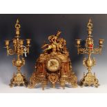 20TH CENTURY ANTIQUE STYLE GILT MANTEL CLOCK AND GARNITURE SET