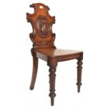 19TH CENTURY VICTORIAN MAHOGANY ARMORIAL HALL CHAIR