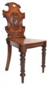 19TH CENTURY VICTORIAN MAHOGANY ARMORIAL HALL CHAIR