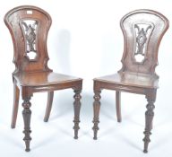 PAIR OF 19TH CENTURY VICTORIAN ARMORIAL MAHOGANY HALL CHAIRS