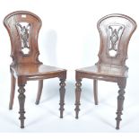PAIR OF 19TH CENTURY VICTORIAN ARMORIAL MAHOGANY HALL CHAIRS