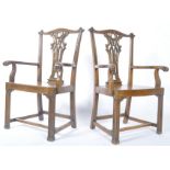 PAIR OF 19TH CENTURY NORTH COUNTRY OAK CHIPPENDALE CARVER CHAIRS