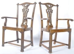 PAIR OF 19TH CENTURY NORTH COUNTRY OAK CHIPPENDALE CARVER CHAIRS