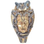 LARGE CARVED STONE MEDUSA HEAD MASK WITH LEAD SNAKES TO HAIR