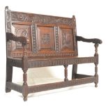 18TH CENTURY CARVED OAK HALL SETTLE BENCH PB 1718