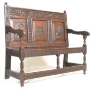 18TH CENTURY CARVED OAK HALL SETTLE BENCH PB 1718