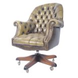 20TH CENTURY GREEN LEATHER CHESTERFIELD OFFICE SWIVEL DESK CHAIR