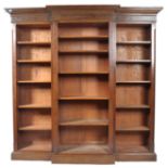 VICTORIAN 19TH CENTURY CARVED OAK TRIPLE BREAKFRONT BOOKCASE