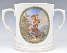 19TH CENTURY PRATT WARE TWIN HANDLED PRESENTATION MUG 1894