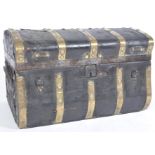 18TH CENTURY LEATHER AND BRASS BOUND DOMED TRAVELLING TRUNK