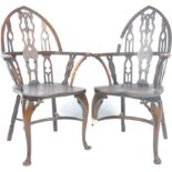 RARE PAIR OF 18TH CENTURY ELM GOTHIC ARCH WINDSOR CHAIRS