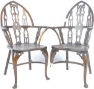 RARE PAIR OF 18TH CENTURY ELM GOTHIC ARCH WINDSOR CHAIRS