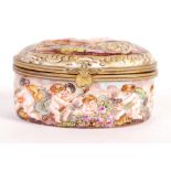 NAPALS 19TH CENTURY PORCELAIN TRINKET BOX WITH RELIEF DECORATION
