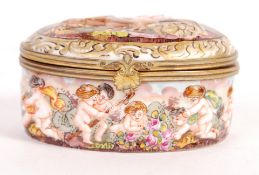 NAPALS 19TH CENTURY PORCELAIN TRINKET BOX WITH RELIEF DECORATION