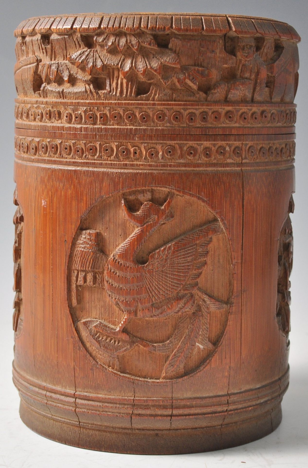 LATE 19TH CENTURY CARVED CHINESE BAMBOO TEA CADDY - Bild 3 aus 6