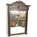 LARGE 19TH CENTURY FRENCH GOTHIC OAK OVERMANTEL MIRROR