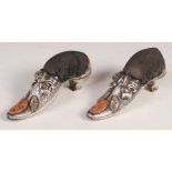 PAIR OF 19TH CENTURY PEBBLEWARE SILVER SHOE PIN CUSHIONS