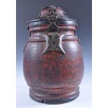 19TH CENTURY PERSIAN WOODEN LIDDED PRESERVE JAR / STORAGE POT