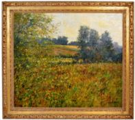 LARGE OIL ON CANVAS PAINTING OF A FARMING LANDSCAPE BY CHARLES NEAL