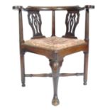 18TH CENTURY GEORGE III SOLID MAHOGANY CORNER ELBOW CHAIR