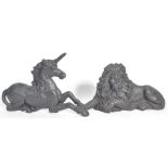 19TH CENTURY VICTORIAN CAST IRON UNICORN & LION BOOT SCRAPERS