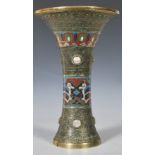 19TH CENTURY CHINESE BRASS AND CLOISONNE GU VASE