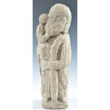 MEDIEVAL ANTIQUE CARVED LIMESTONE FIGURE OF ST CHRISTOPHER