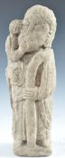 MEDIEVAL ANTIQUE CARVED LIMESTONE FIGURE OF ST CHRISTOPHER