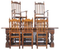 17TH CENTURY STYLE LARGE OAK REFECTORY DINING TABLE & 8 CHAIRS