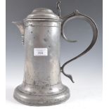 LARGE 18TH CENTURY PEWTER LIDDED SHIPS TANKARD