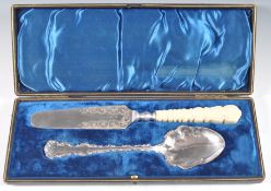 A SET OF 19TH CENTURY VICTORIAN SILVER PLATED CUTLERY SERVING SET