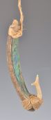 RARE MAORI WHALEBONE WOOD AND PAUA SHELL FISHING LURE HOOK