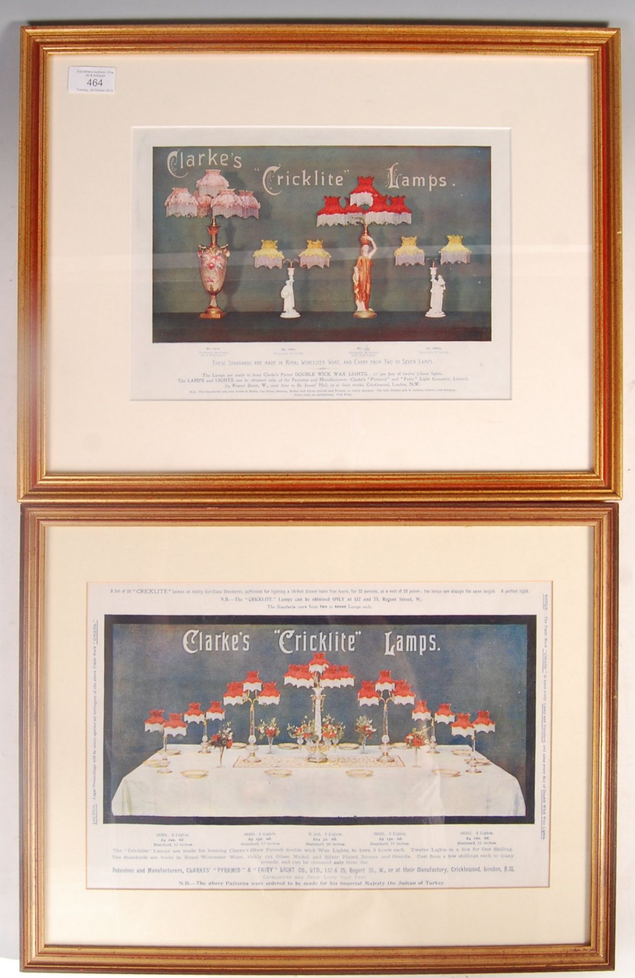 19TH CENTURY POINT OF SALE CLARKE'S CRICKLITE LAMPS COLOURED PLATES