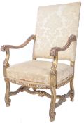 19TH CENTURY FRENCH HIGH BACK GILTWOOD FAUTEUIL ARMCHAIR