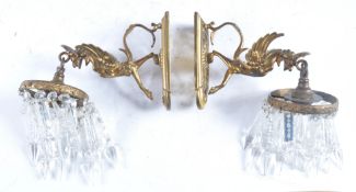 EDWARDIAN GILT BRONZE GRIFFIN BRACKETS AND LUSTRE WALL LIGHTS