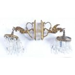 EDWARDIAN GILT BRONZE GRIFFIN BRACKETS AND LUSTRE WALL LIGHTS