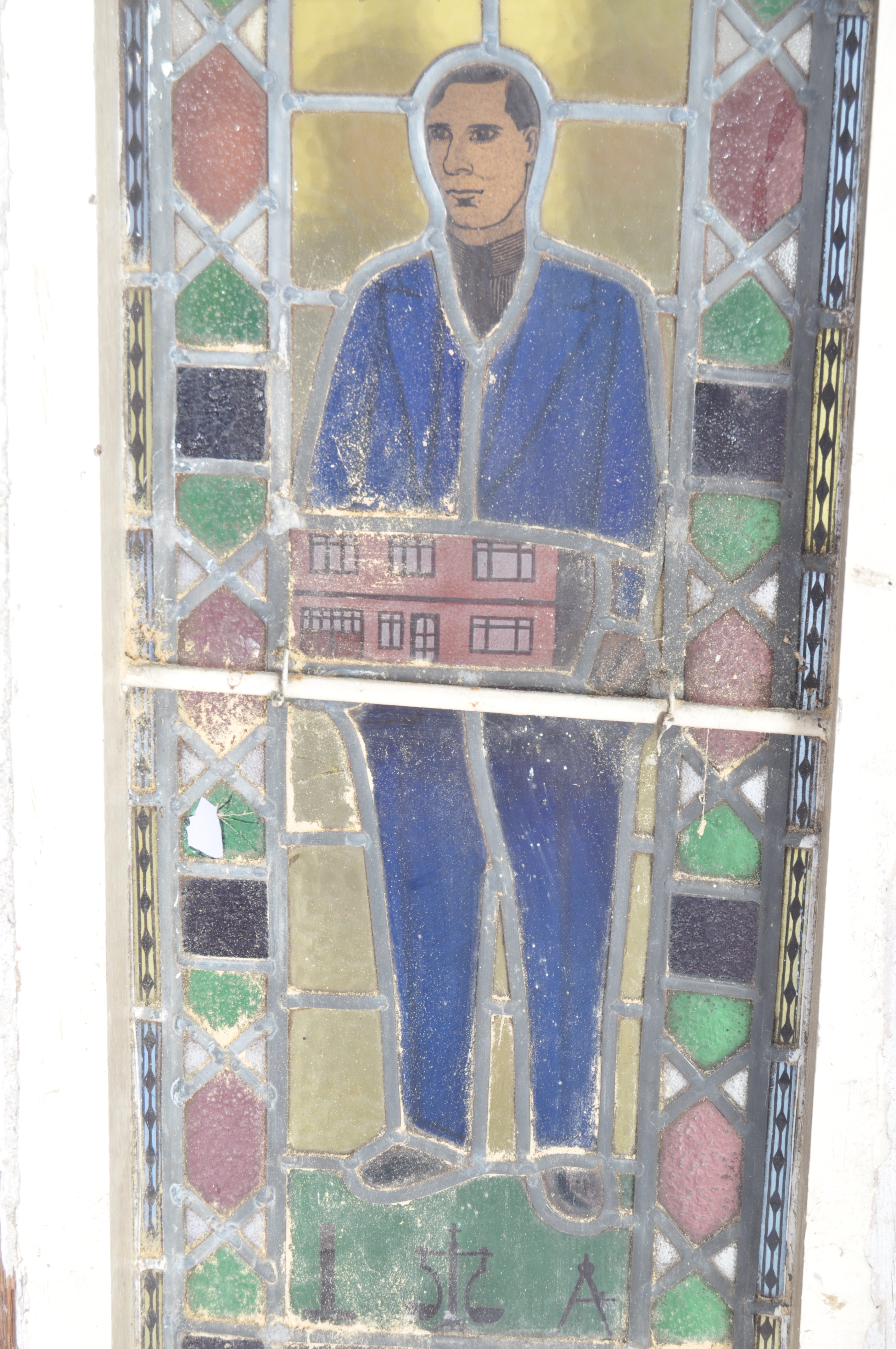 PAIR OF 20TH CENTURY MASONIC STAINED GLASS PANELS - Image 2 of 5