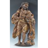 17TH CENTURY POLYCHROME CARVED WOODEN FIGURE OF JESUS AND LAMB