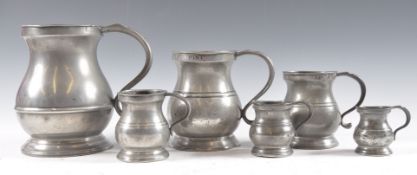 EARLY 19TH CENTURY GRADUATING PEWTER POT BELLY MEASURES