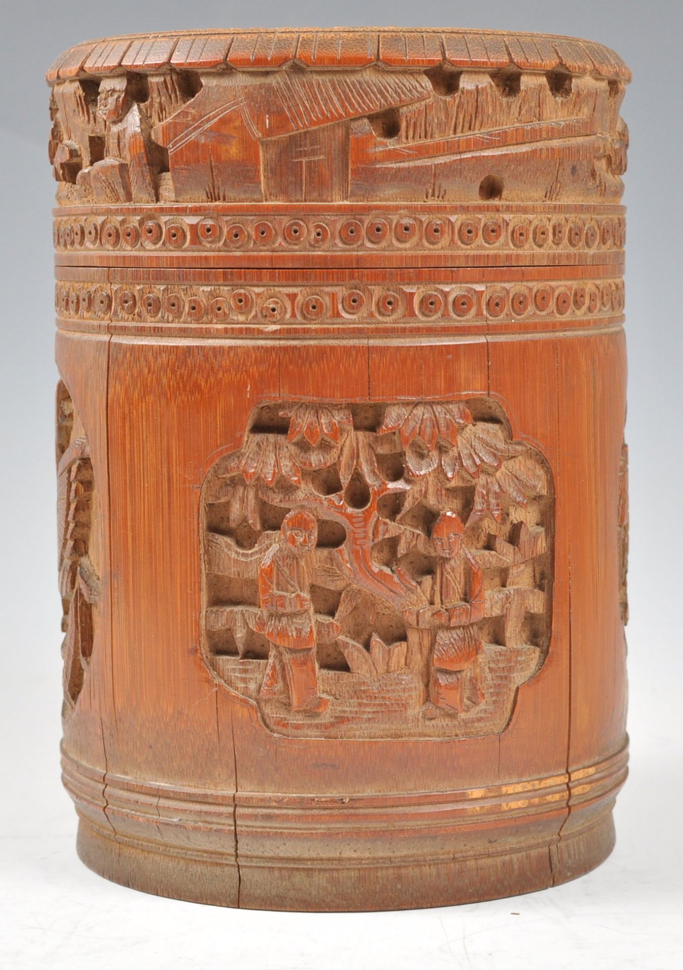 LATE 19TH CENTURY CARVED CHINESE BAMBOO TEA CADDY