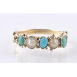 VICTORIAN 9CT GOLD SEED PEARL AND TURQUOISE RING