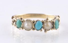 VICTORIAN 9CT GOLD SEED PEARL AND TURQUOISE RING